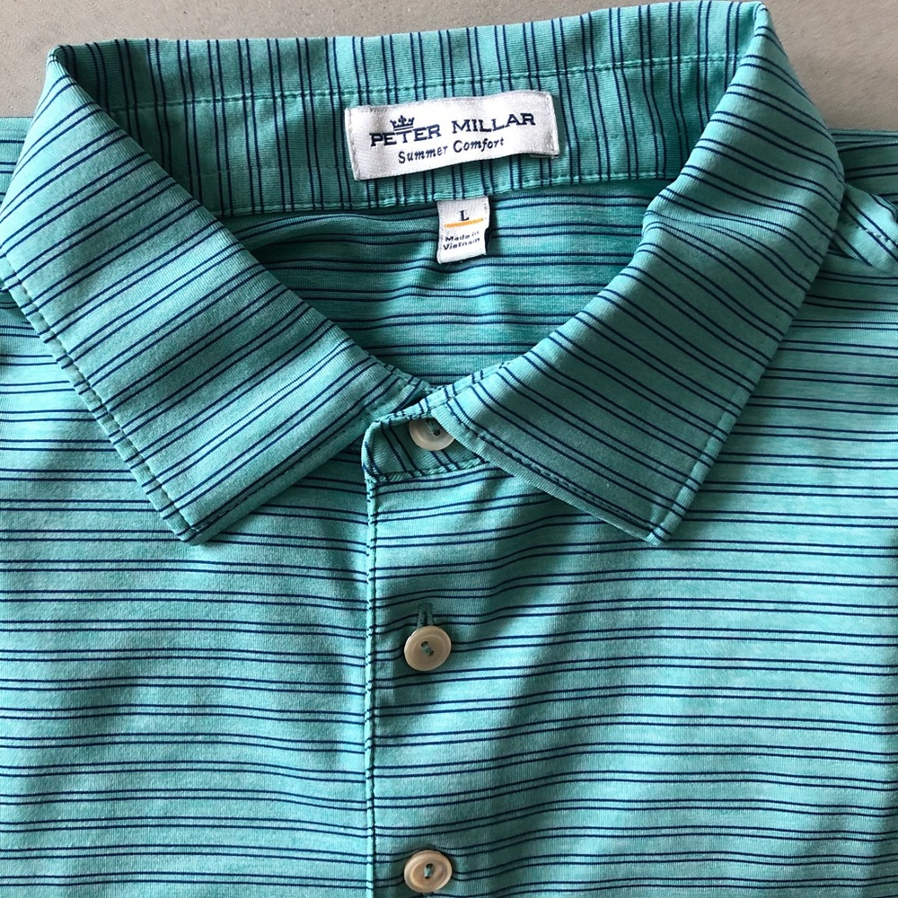 Peter Millar Teal Striped Polo Shirt